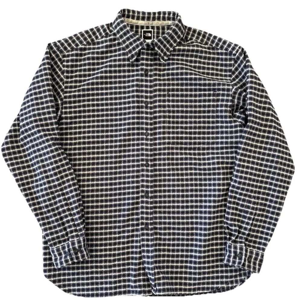 North Face Tekware Flannel Shirt Jacket Men Large Navy Plaid Button Up Shacket